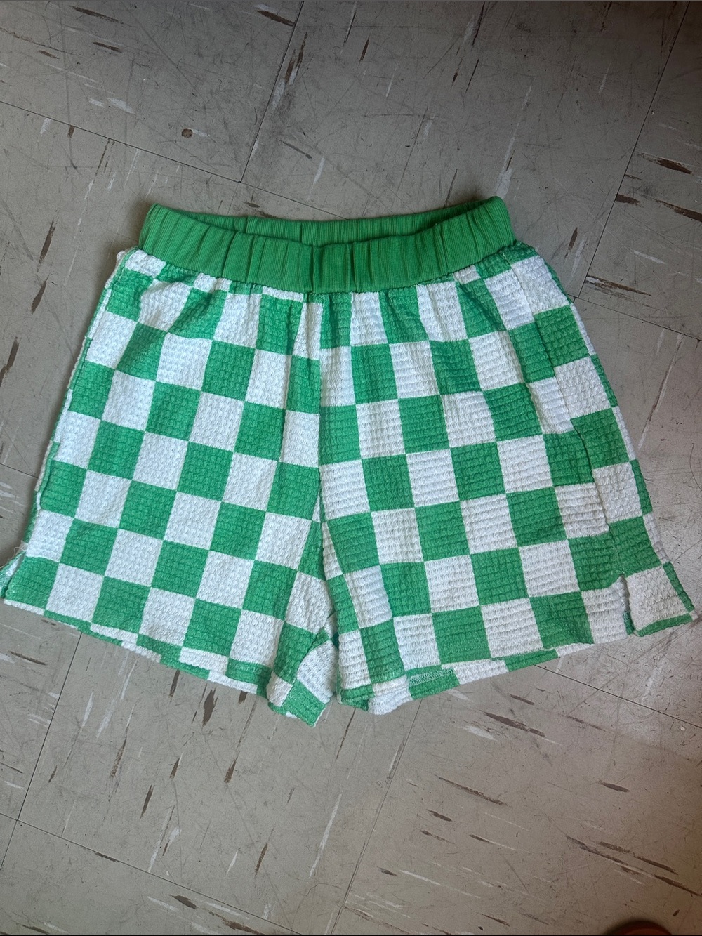 Green and White Checkered Women's Shorts